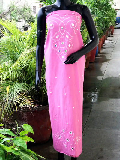 Bandhani cotton kurti fabric with handcrafted mirror work – 2.5m designer fabric