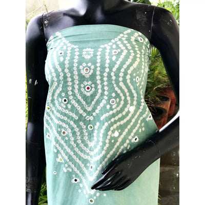 Bandhani cotton kurti fabric with handcrafted mirror work – 2.5m designer fabric