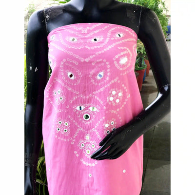 Bandhani cotton kurti fabric with handcrafted mirror work – 2.5m designer fabric