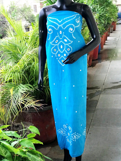 Bandhani cotton kurti fabric with handcrafted mirror work – 2.5m designer fabric