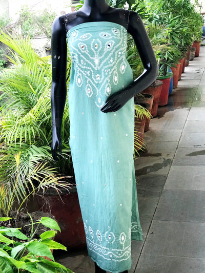 Bandhani cotton kurti fabric with handcrafted mirror work – 2.5m designer fabric