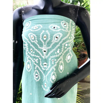 Bandhani cotton kurti fabric with handcrafted mirror work – 2.5m designer fabric