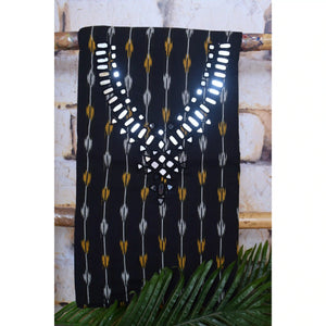 Black Ikat Cotton Abhla Work Kurti Fabric