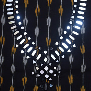Black Ikat Cotton Abhla Work Kurti Fabric