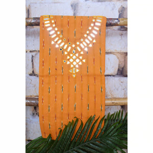 Yellow Ikat Cotton Abhla Work Kurti Fabric