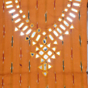 Yellow Ikat Cotton Abhla Work Kurti Fabric