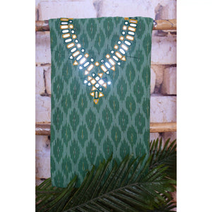 Green Ikat Cotton Abhla Work Kurti Fabric