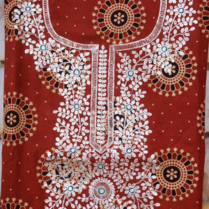 Madder Ajrakh Double Block Pittan Work Kurti Fabric