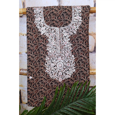 Black Ajrakh Double Block Pittan Work Kurti Fabric