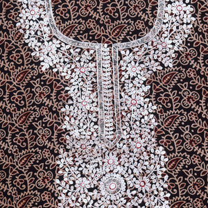 Black Ajrakh Double Block Pittan Work Kurti Fabric