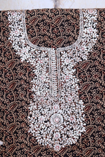 Black Ajrakh Double Block Pittan Work Kurti Fabric