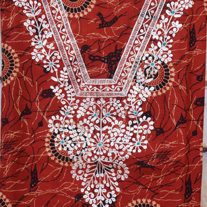 Madder Ajrakh Double Block Pittan Work Kurti Fabric