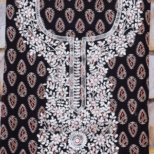 Black Ajrakh Double Block Pittan Work Kurti Fabric
