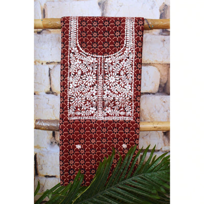 Madder Ajrakh Double Block Pittan Work Kurti Fabric