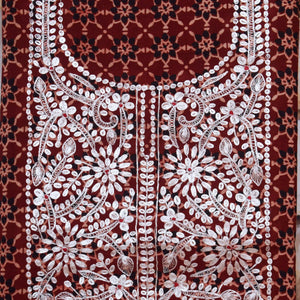 Madder Ajrakh Double Block Pittan Work Kurti Fabric
