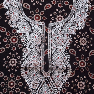 Black Ajrakh Double Block Pittan Work Kurti Fabric