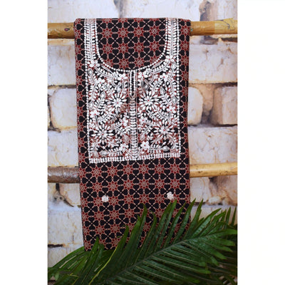 Black Ajrakh Double Block Pittan Work Kurti Fabric