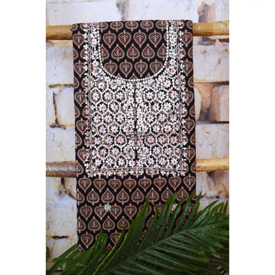 Black Ajrakh Double Block Pittan Work Kurti Fabric