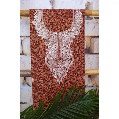 Madder Ajrakh Double Block Pittan Work Kurti Fabric