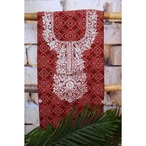 Madder Ajrakh Double Block Pittan Work Kurti Fabric