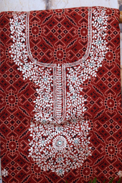 Madder Ajrakh Double Block Pittan Work Kurti Fabric