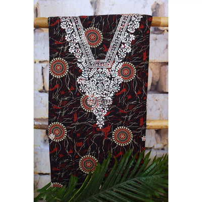 Black Ajrakh Double Block Pittan Work Kurti Fabric