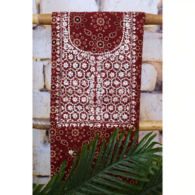 Madder Ajrakh Double Block Pittan Work Kurti Fabric