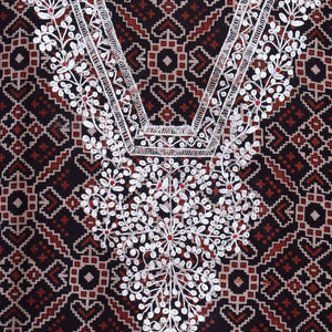 Black Ajrakh Double Block Pittan Work Kurti Fabric