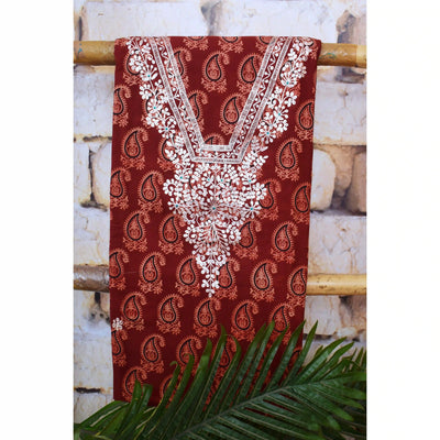 Madder Ajrakh Double Block Pittan Work Kurti Fabric
