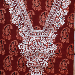 Madder Ajrakh Double Block Pittan Work Kurti Fabric