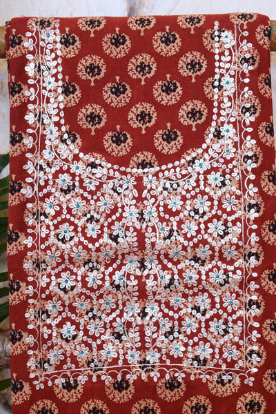 Madder Ajrakh Double Block Pittan Work Kurti Fabric