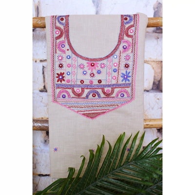 Beige Lambani Hand Embroidered  Cotton Kurti