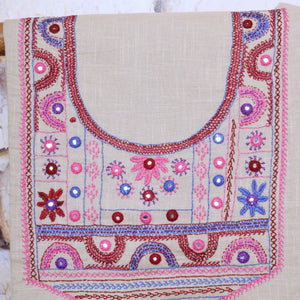 Beige Lambani Hand Embroidered Cotton Kurti Fabric