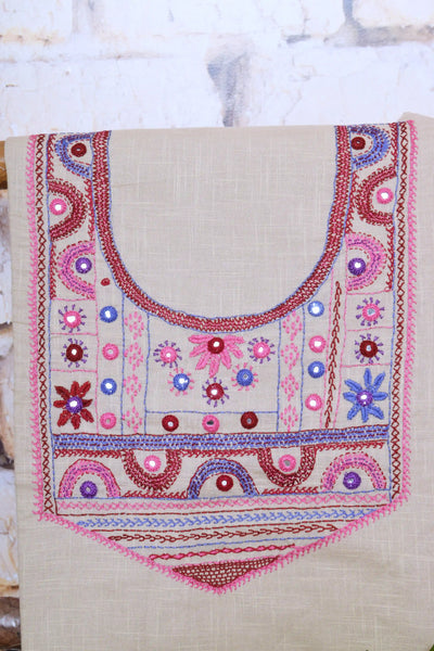 Beige Lambani Hand Embroidered  Cotton Kurti