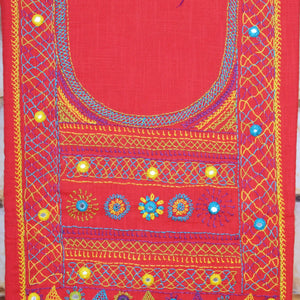 Carrot Red Lambani Hand Embroidered Cotton Kurti Fabric