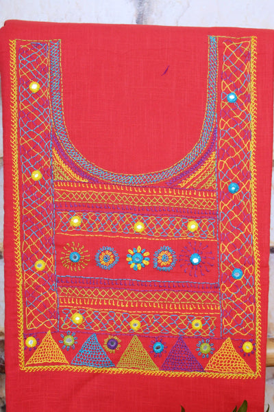 Carrot Red Lambani Hand Embroidered  Cotton Kurti
