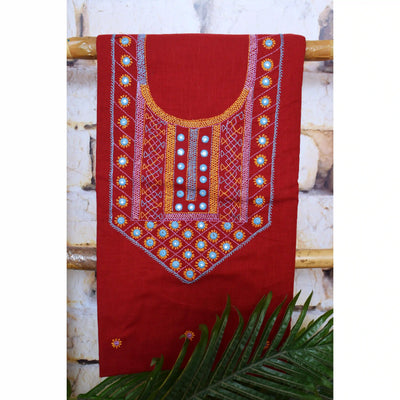 Maroon Lambani Hand Embroidered  Cotton Kurti