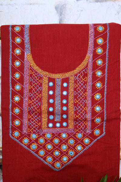 Maroon Lambani Hand Embroidered  Cotton Kurti