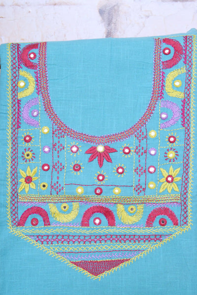 Blue Lambani Hand Embroidered  Cotton Kurti