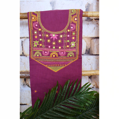 Wine Lambani Hand Embroidered  Cotton Kurti