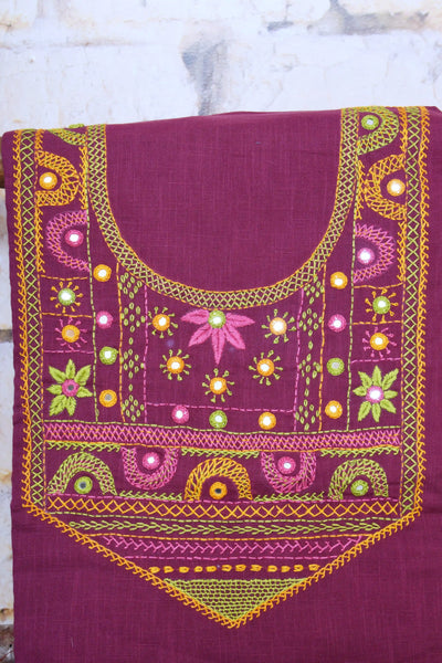 Wine Lambani Hand Embroidered  Cotton Kurti
