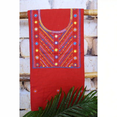 Red Lambani Hand Embroidered  Cotton Kurti