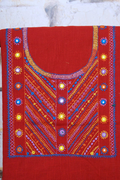 Red Lambani Hand Embroidered  Cotton Kurti