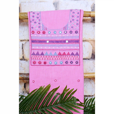 Pink Lambani Hand Embroidered  Cotton Kurti