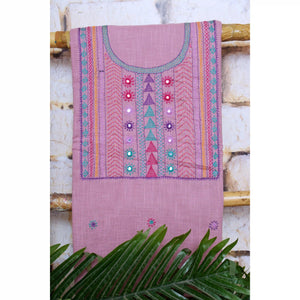 Pink Lambani Hand Embroidered Cotton Kurti Fabric