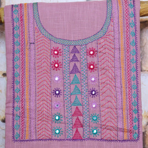 Pink Lambani Hand Embroidered Cotton Kurti Fabric