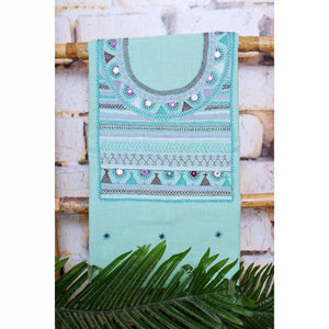 Sea Green Lambani Hand Embroidered Cotton Kurti Fabric
