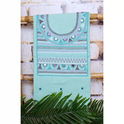 Sea Green Lambani Hand Embroidered  Cotton Kurti