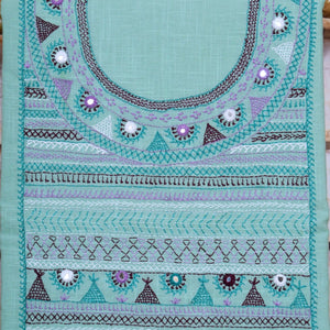 Sea Green Lambani Hand Embroidered Cotton Kurti Fabric