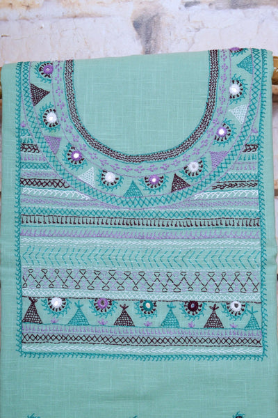 Sea Green Lambani Hand Embroidered  Cotton Kurti